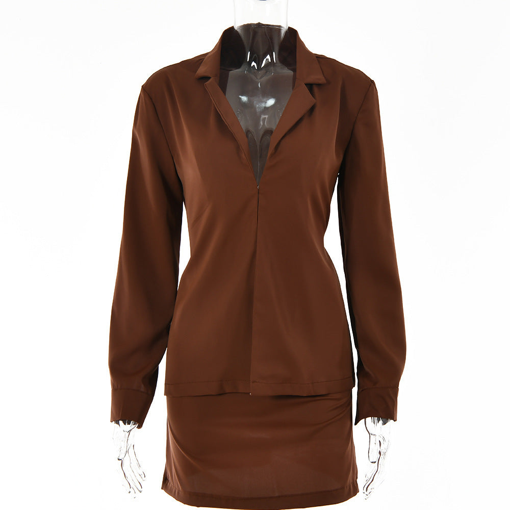 Maxct Buttoned Blouse High Waist Skirt Two Piece