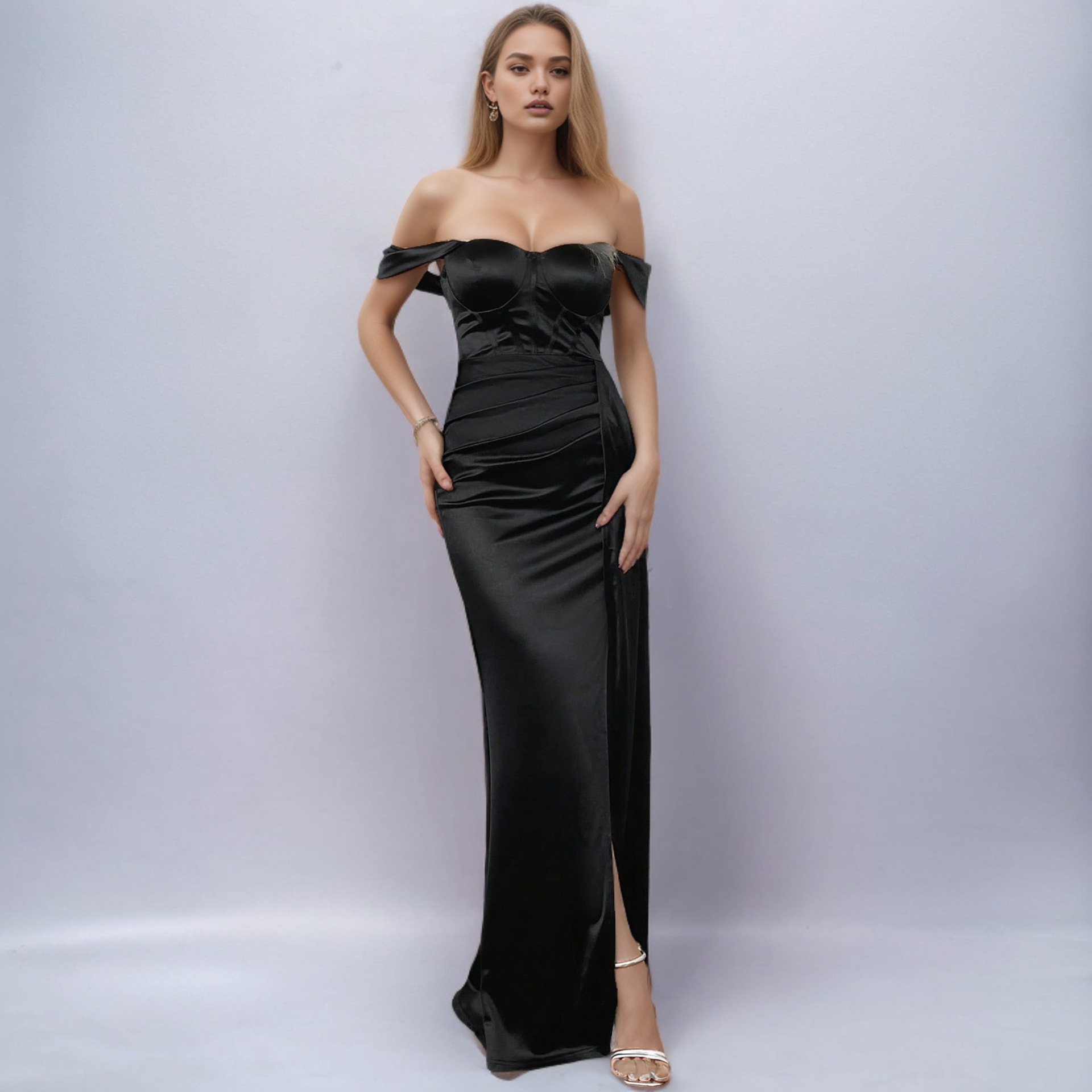 Maxct pirates vs sailors drees to impress Middle East Ins Waist Solid Color off-Neck Slit Evening Dress Fishtail Dress Long Skirt Dress