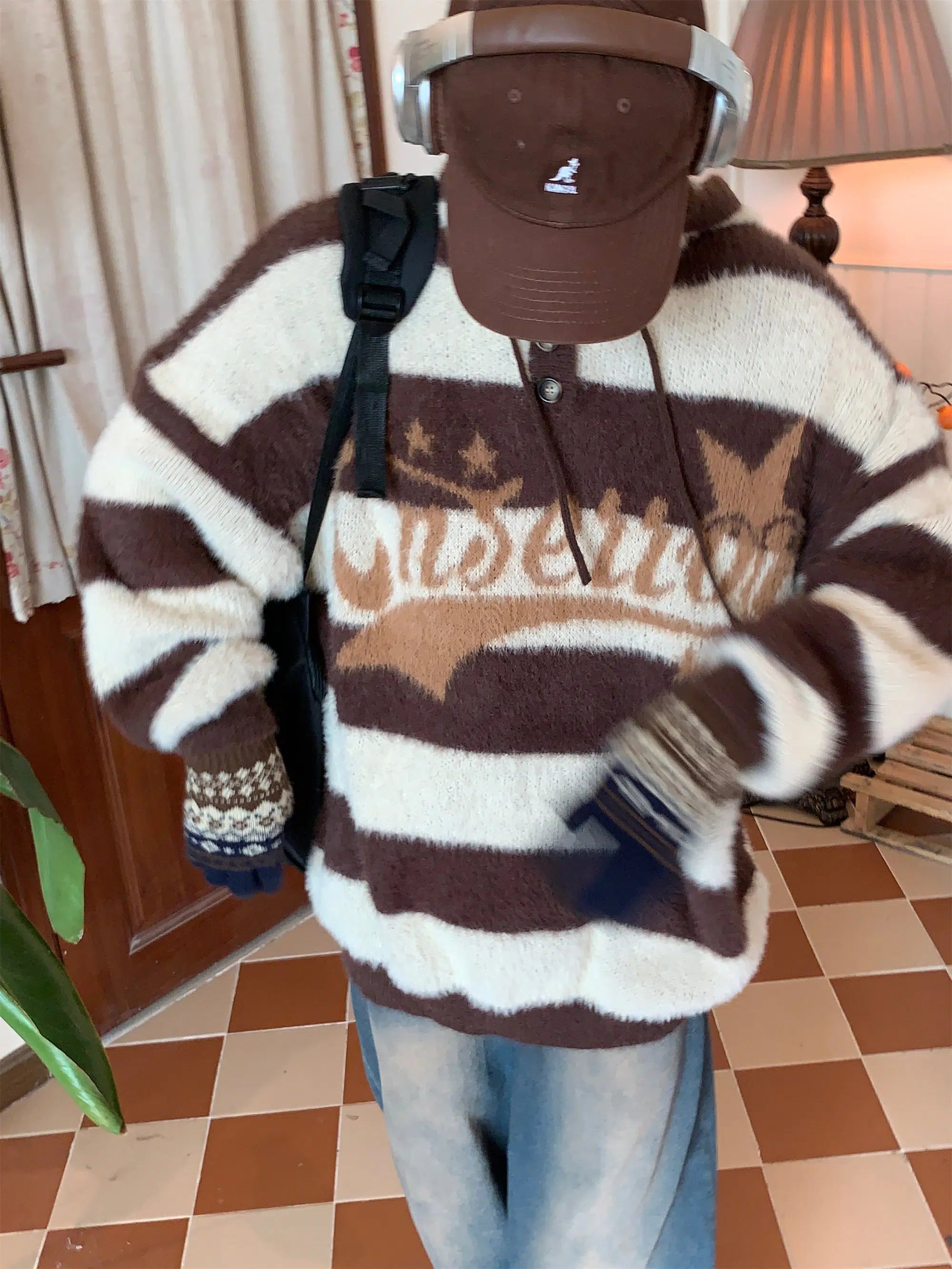 Maxct Faux Mink Striped Hooded Sweater