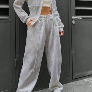Maxct Solid Slim Fit Hoodie Pants Suits