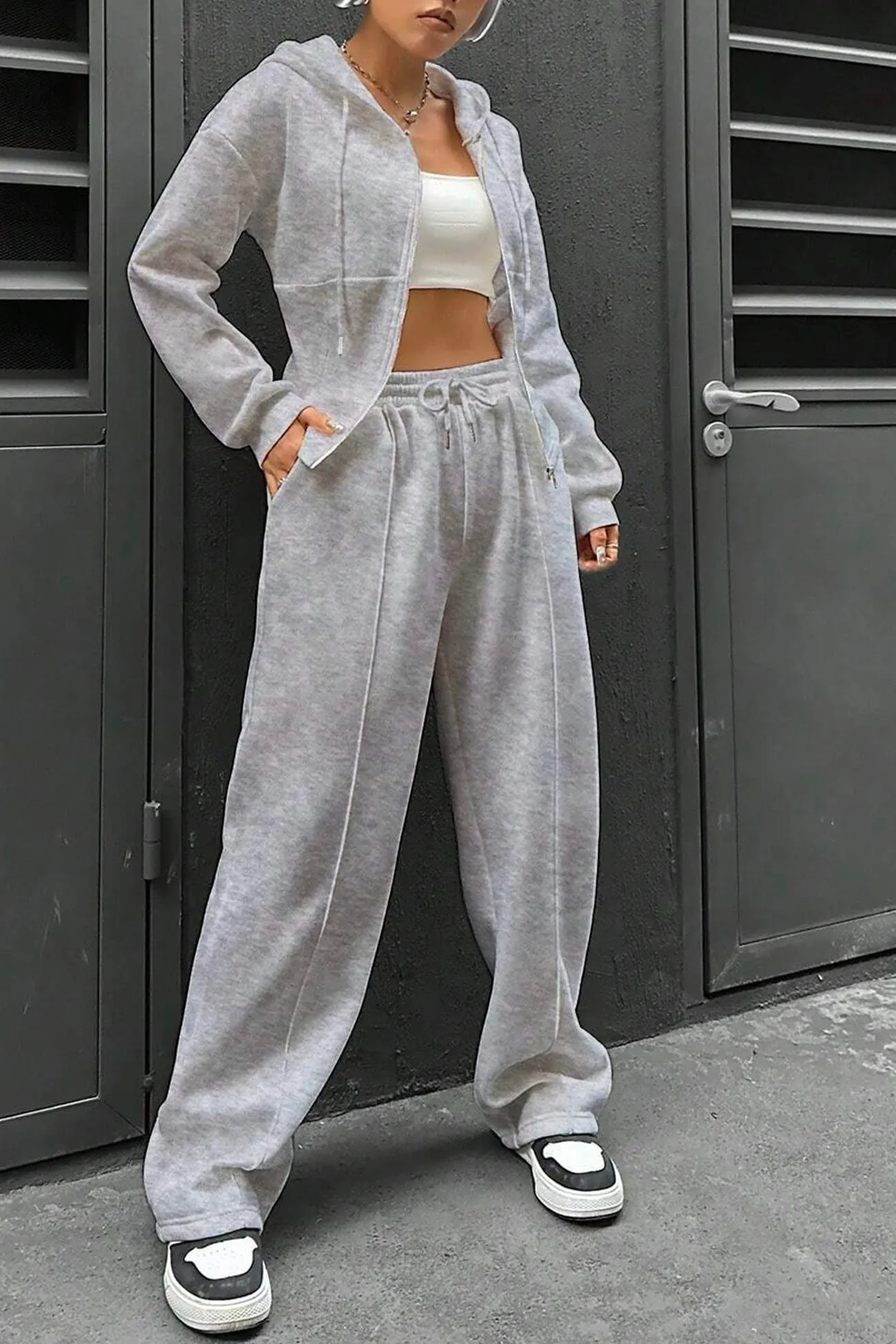 Maxct Solid Slim Fit Hoodie Pants Suits