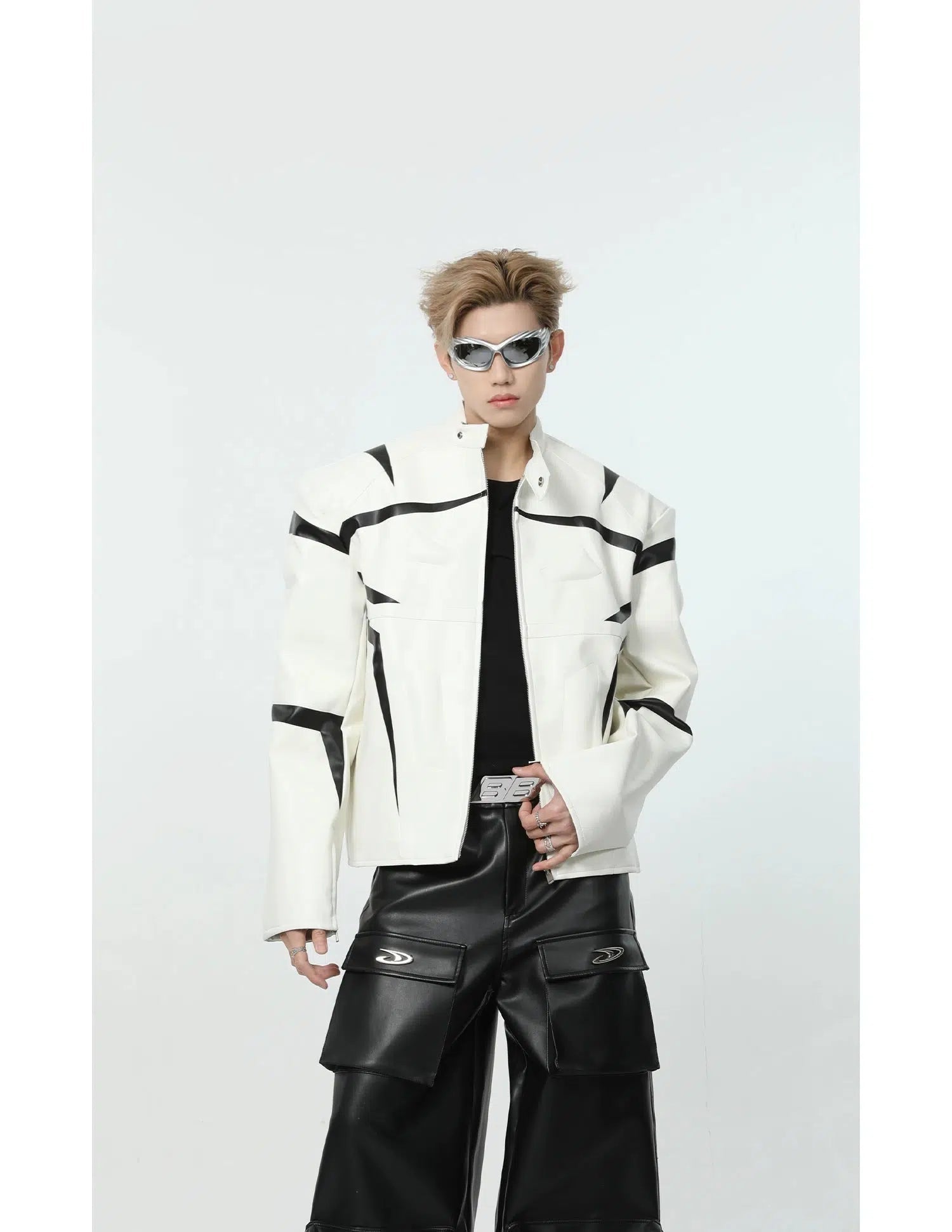 Maxct Leather Color-blocked Racing Jacket