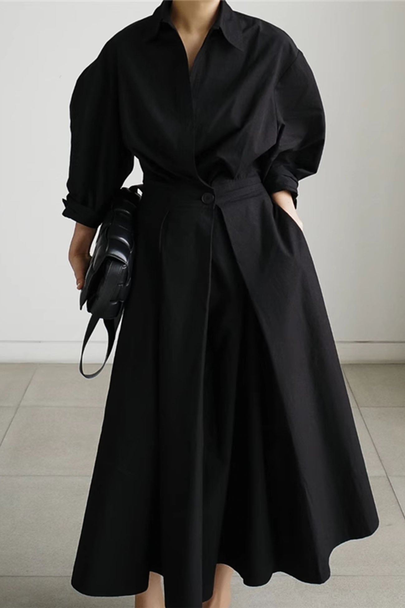 Maxct Cotton Long Sleeve A-Line Shirt Midi Dress