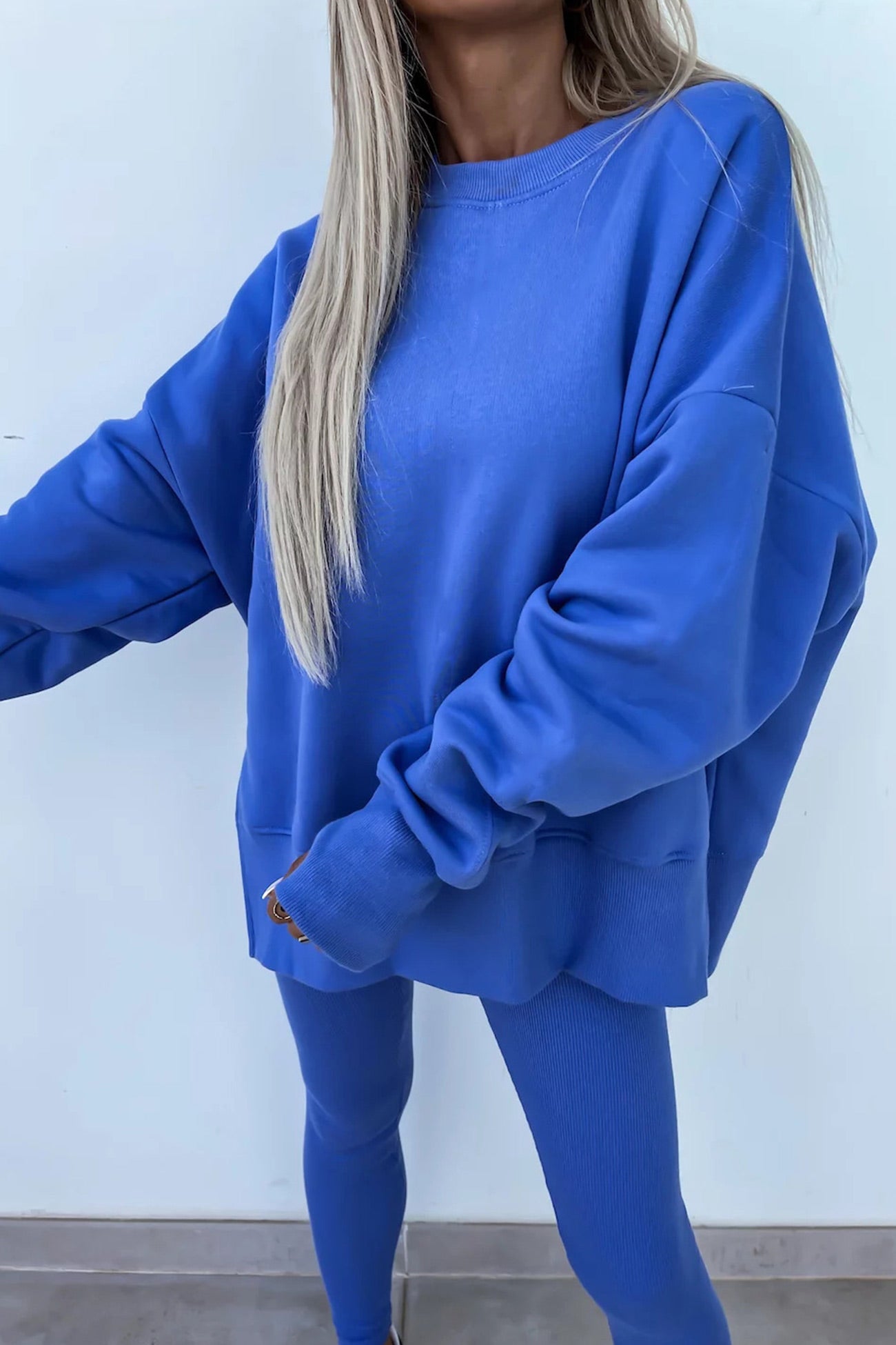 Maxct Crew Neck Slit Sweatshirt Legging Suits
