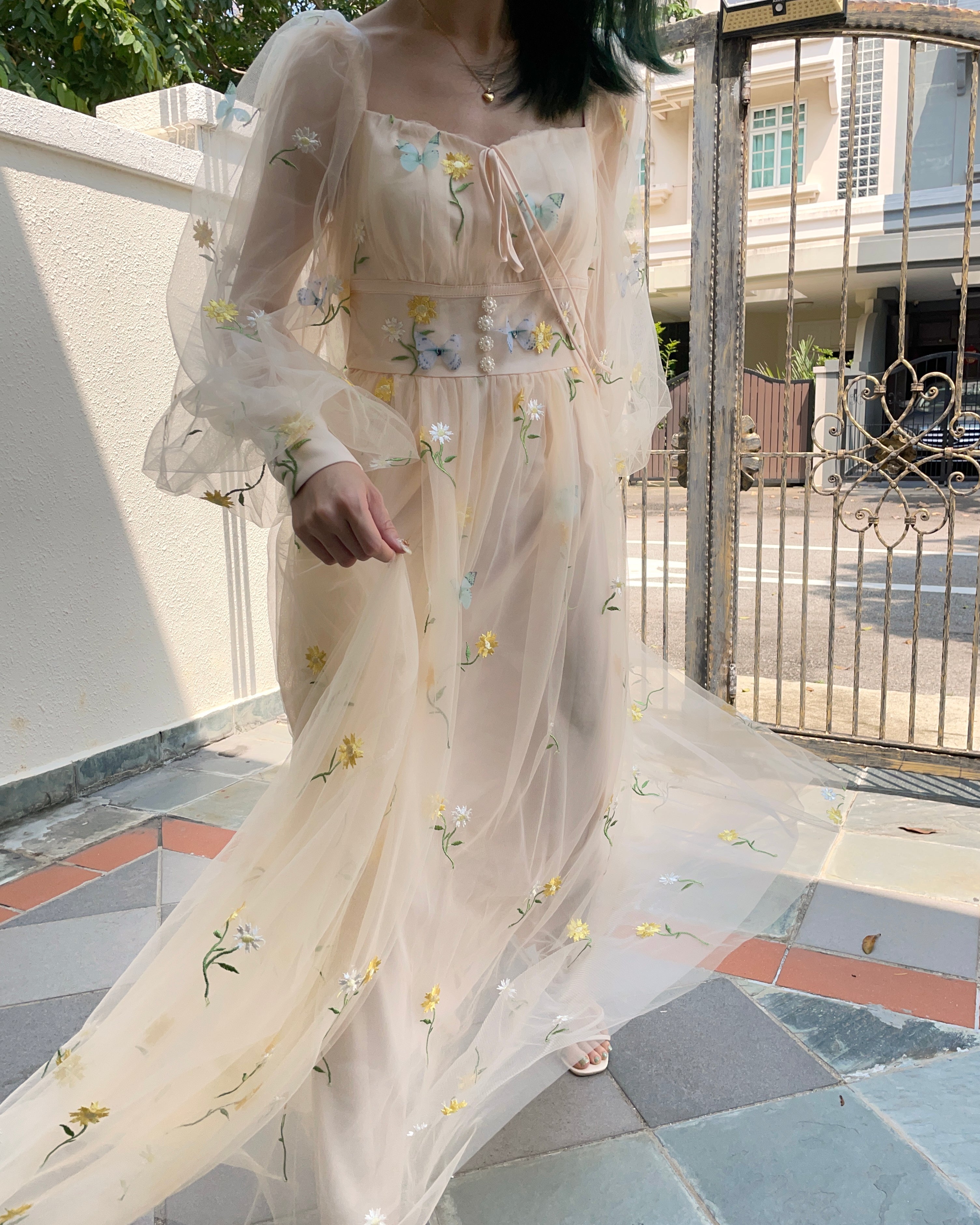 Butterfly Garden Tulle Maxi Dress Maxct