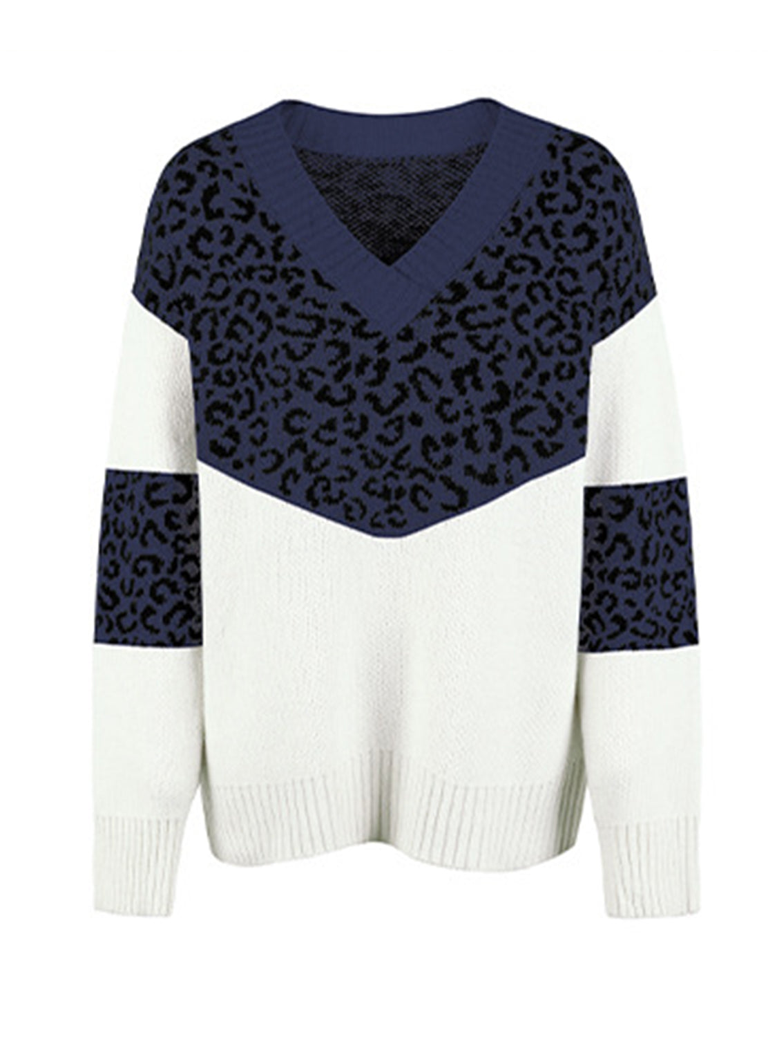 Maxct &Leopard V-Neck Dropped Shoulder Sweater