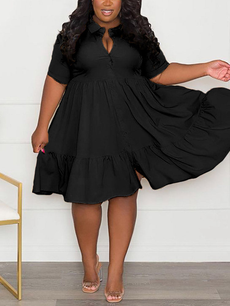 Casual Solid Button Shirt Dresses Maxct