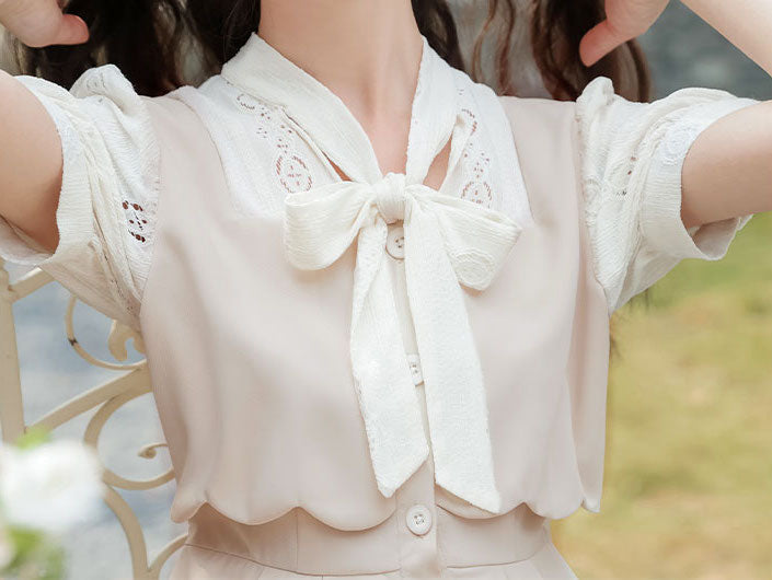 Button Up Tie Neck Twofer Midi Dress Maxct
