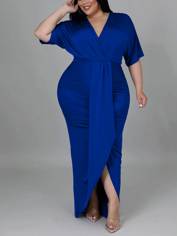 V Neck Solid Color Maxi Dress Maxct