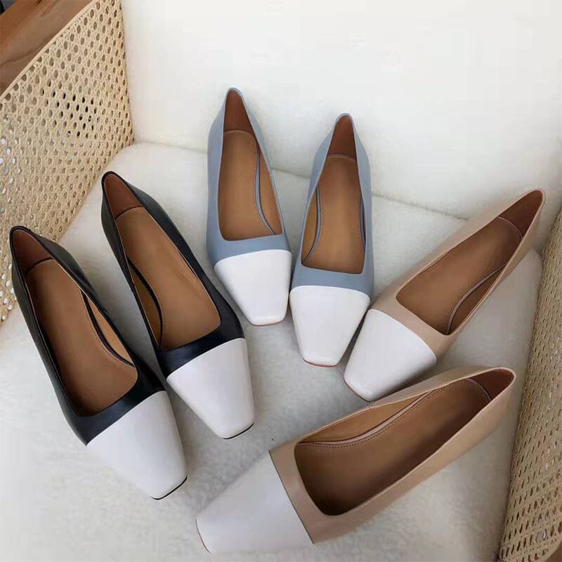 Square Toe Block Heeled Slip-On Pumps Office Shoes Color Blocking Maxct