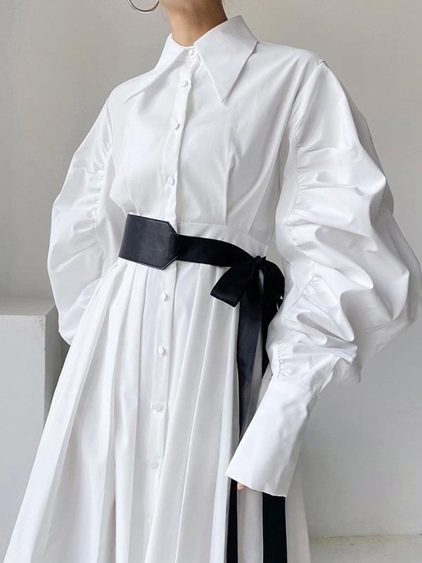 Maxct Nipped Waist Baller Sleeve Shirt Dress with Belt