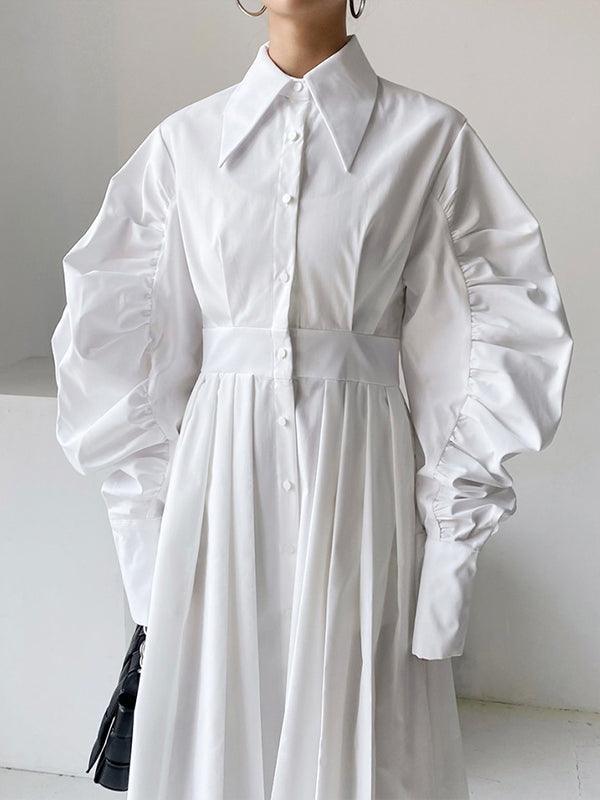 Maxct Nipped Waist Baller Sleeve Shirt Dress with Belt