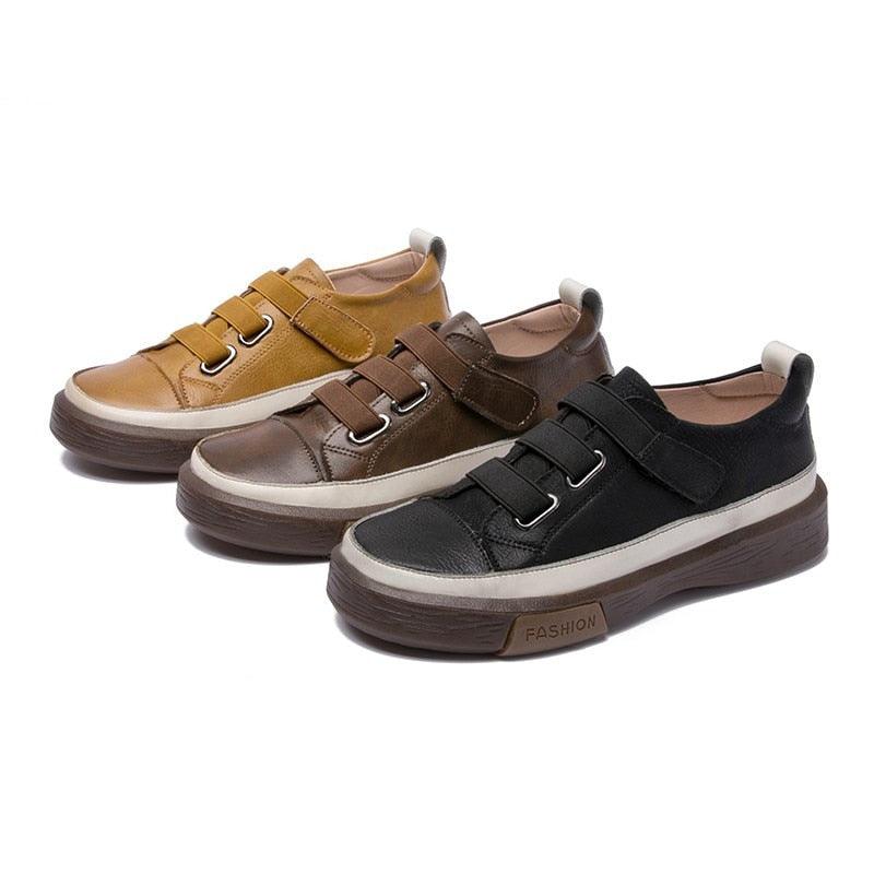 Hook & Loop Leather Sneakers for Women Maxct