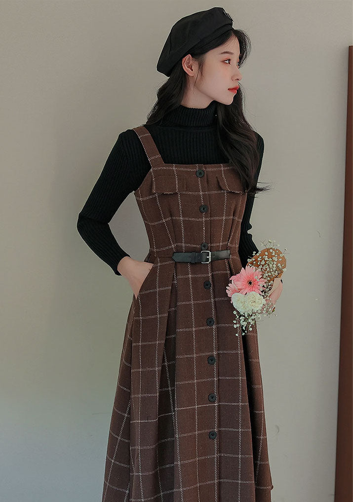 Button Up Plaid Cami Midi Dress Maxct