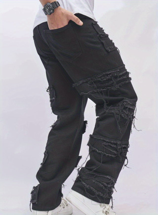Men's Ripped Frayed Straight Leg Jeans