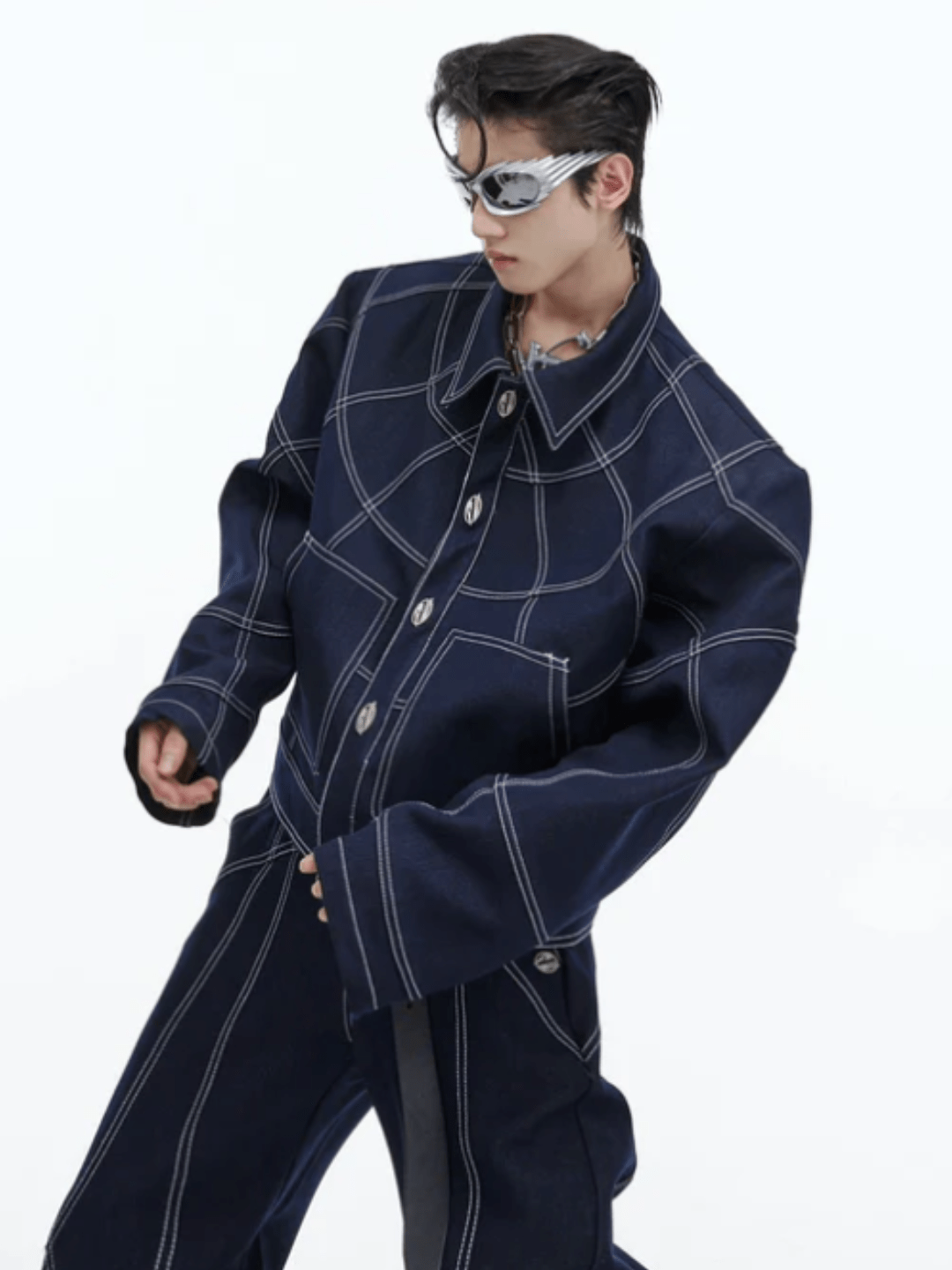 Maxct  Oversize Stitch Denim Jacket & Wide-leg Stitch Denim Jeans Setup NA676