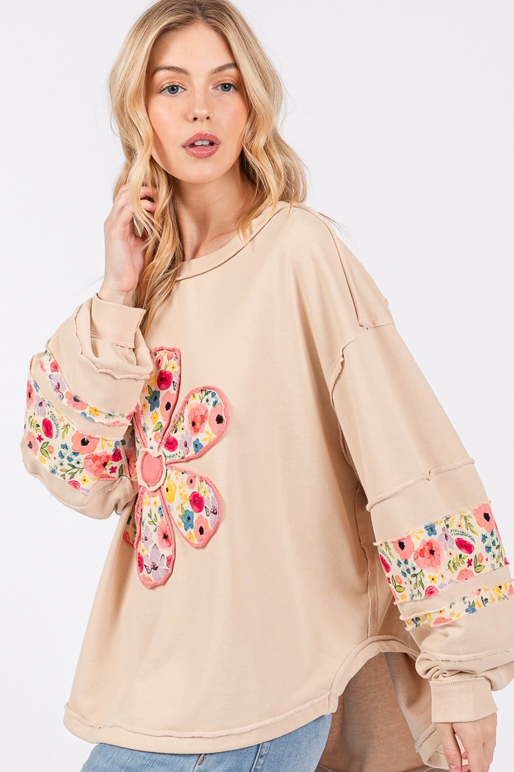 Maxct &SAGE + FIG Daisy Patch Applique Long Sleeve Sweatshirt