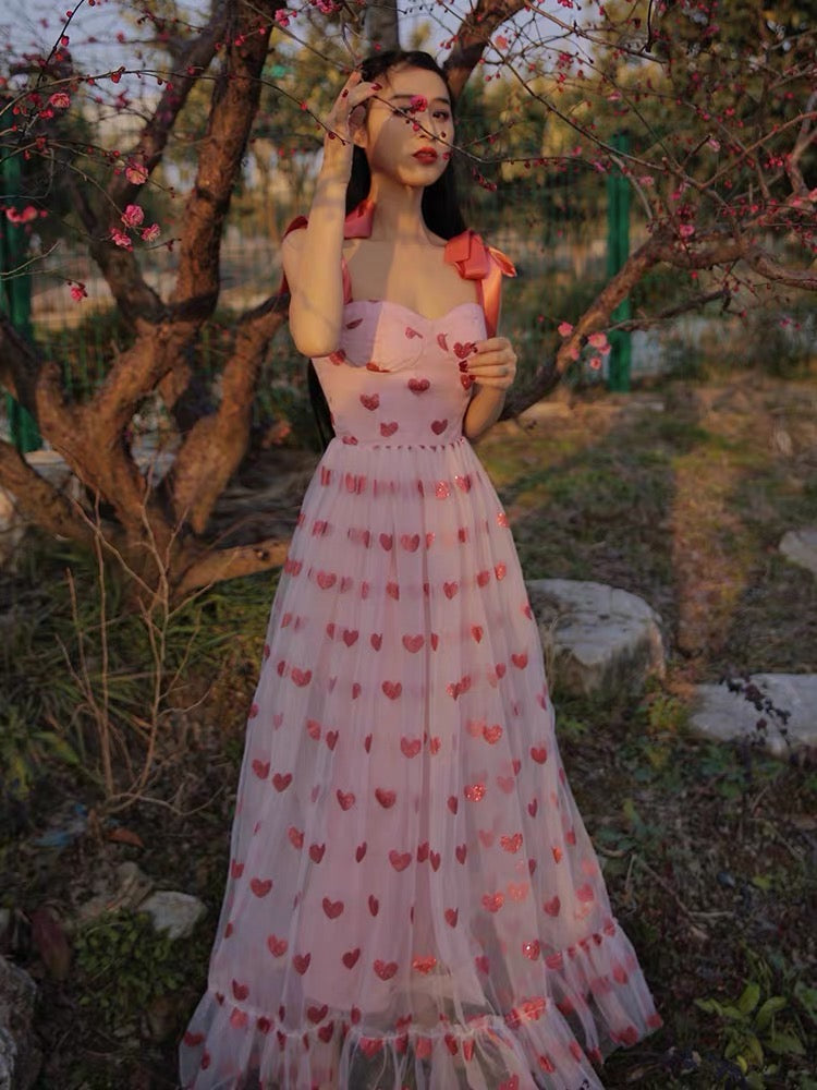 Glitter Hearts Tulle Maxi Dress Maxct