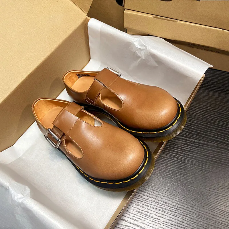 Handmade Retro Waxing Flat Mary Jane Shoes Round Toe  Black/Brown/Black1/White Maxct