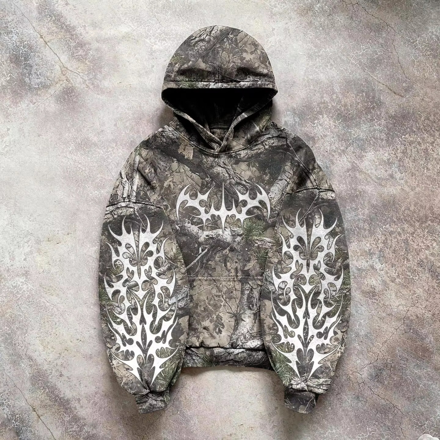 Maxct Camouflage Hooded Coat Sweater Loose New Printed Men's and Women's Pullover Street Fashion Y2K Retro