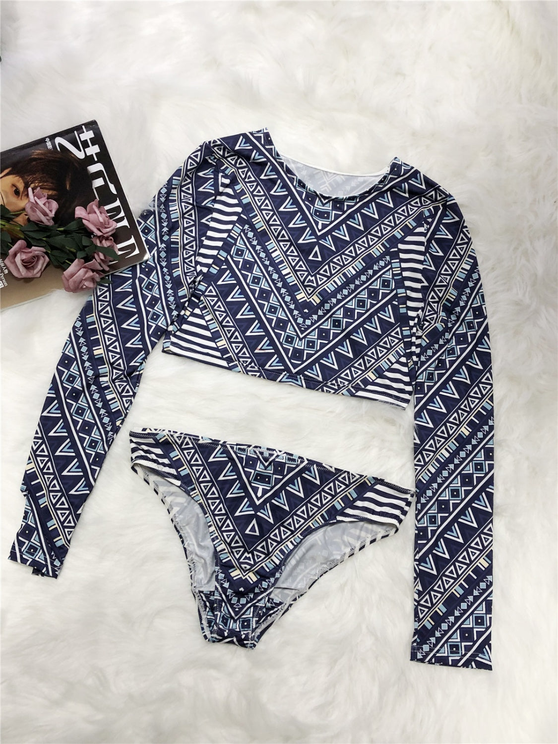 Maxct &Printed Long Sleeve Top and Brief Swim Set