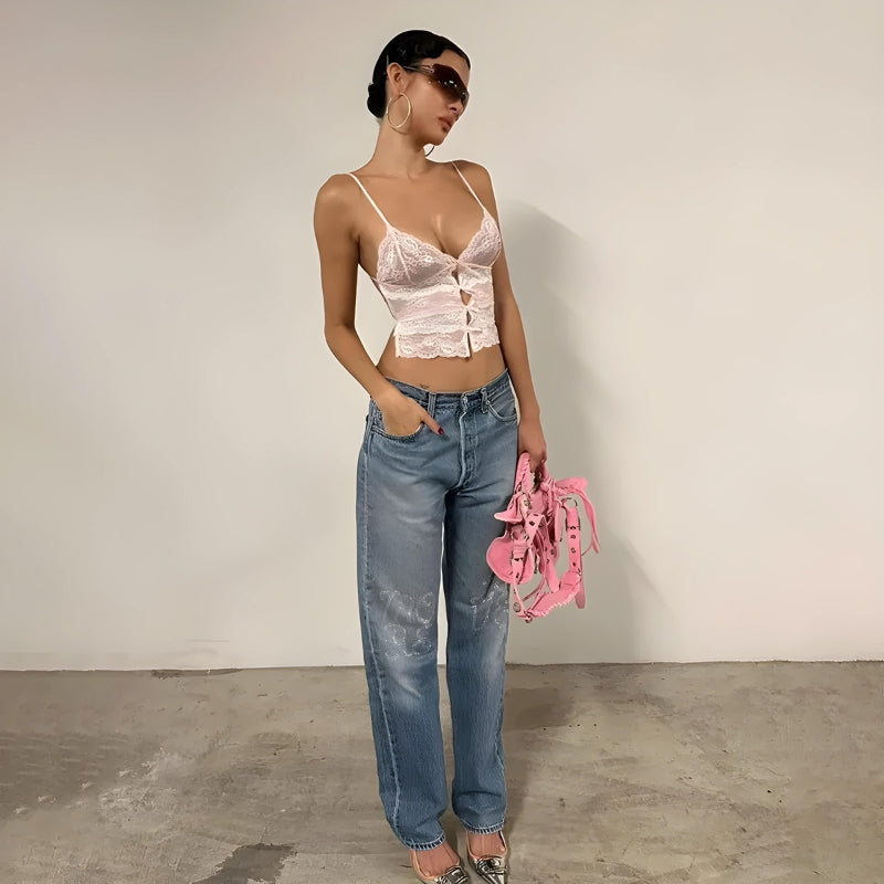 Maxct &Coquette Bow Backless Lace Top