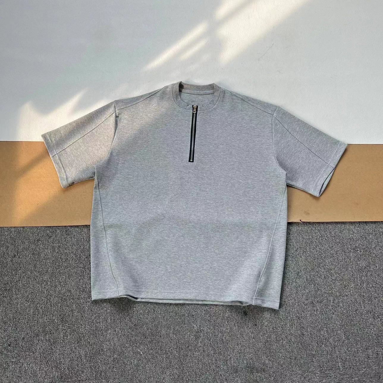 Maxct 90s Streetwear American Style Trendy Brand Niche Simple Pure Cotton Short-sleeved T-shirt Men's Summer New Loose Street Half-zipper Short-sleeved Top - Image 6