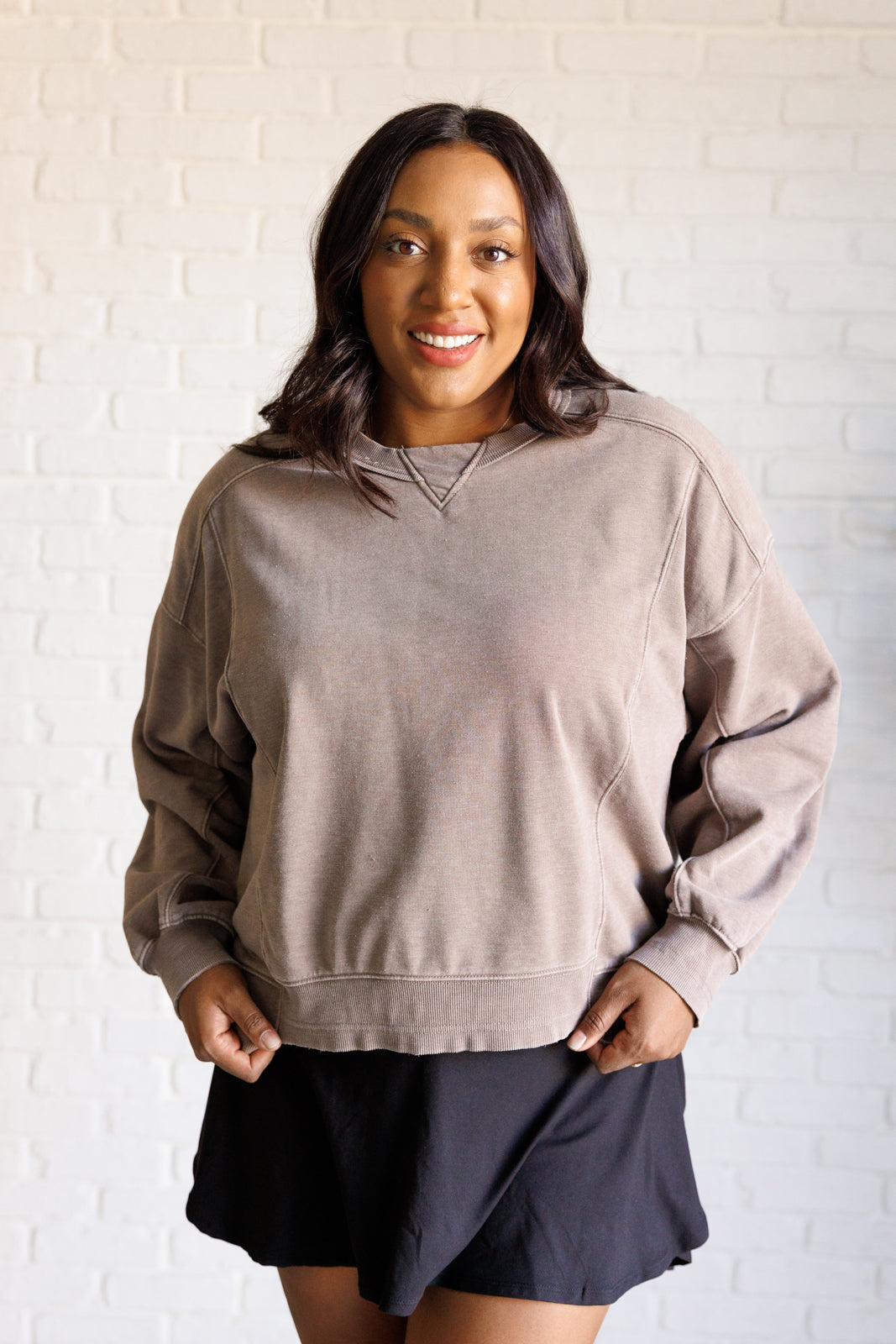 Maxct &Quick Fix Mineral Wash Crew Neck Pullover in Mocha