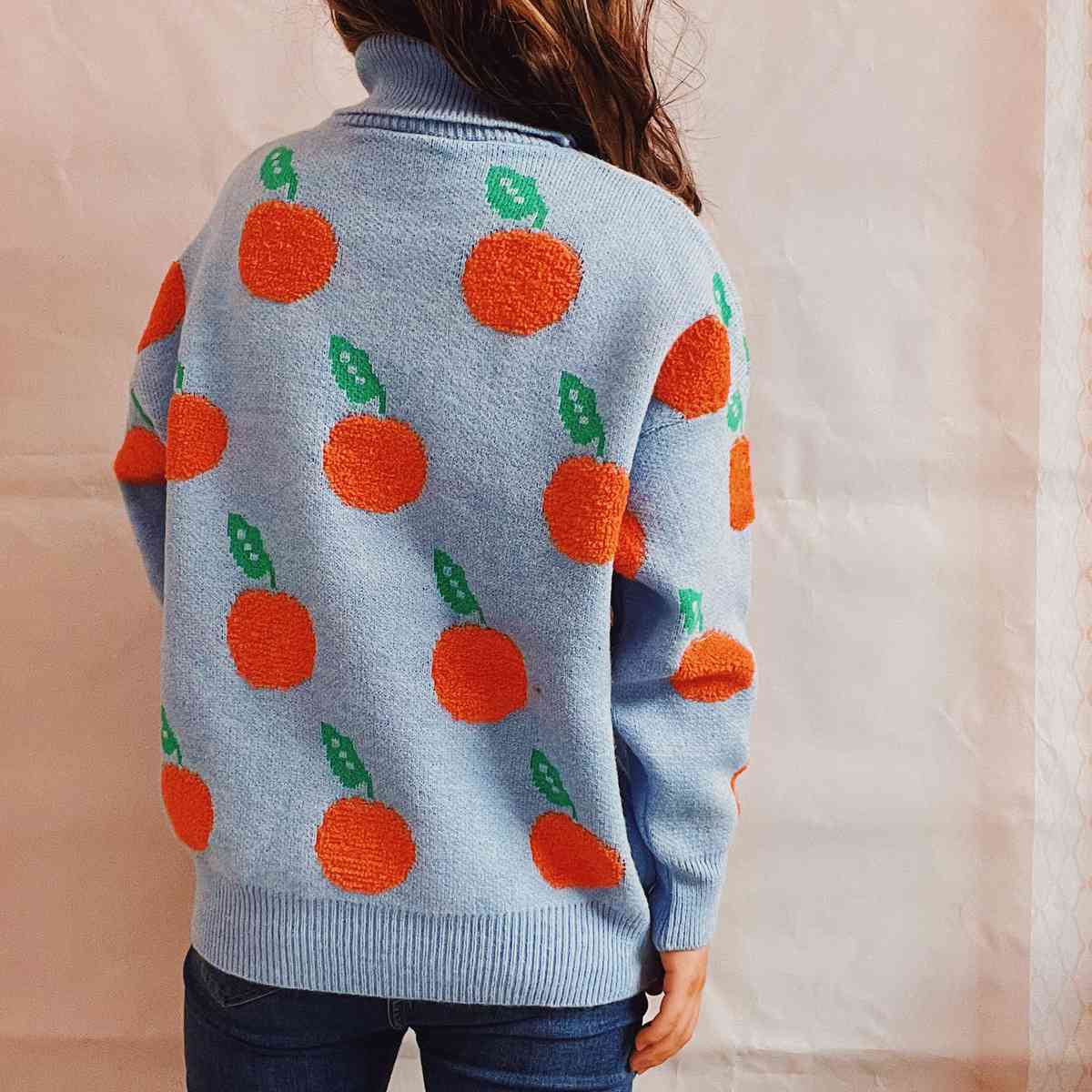 Maxct &Fruit Pattern Turtleneck Dropped Sweater