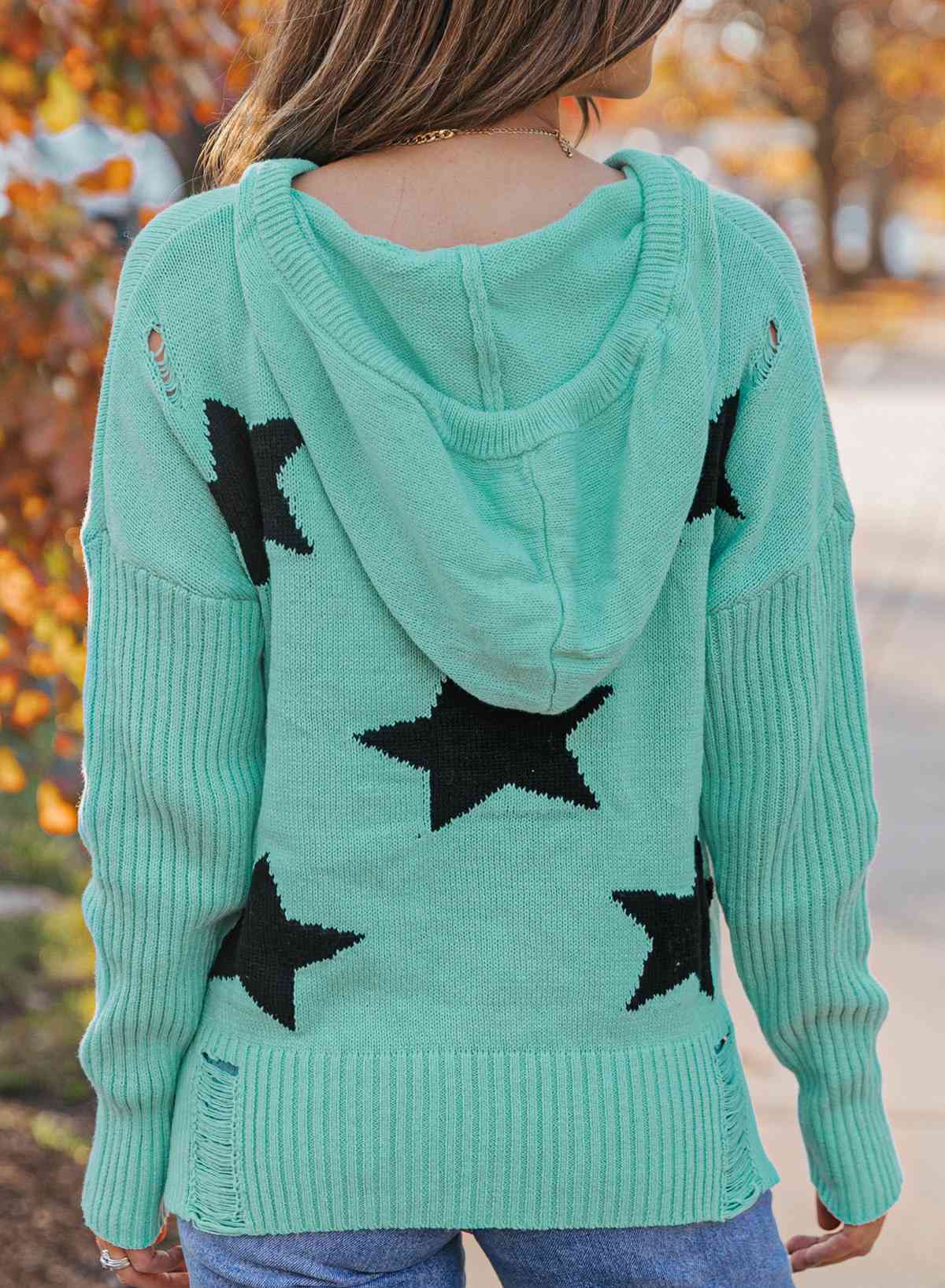 Maxct &Woven Right Star Distressed Slit Hooded Sweater