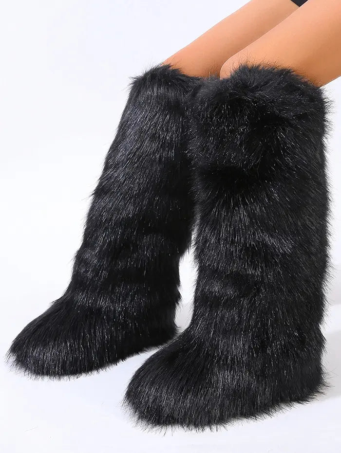 Warmth Thermal Fluffy Faux Fur Mid-calf Snow Boots Maxct