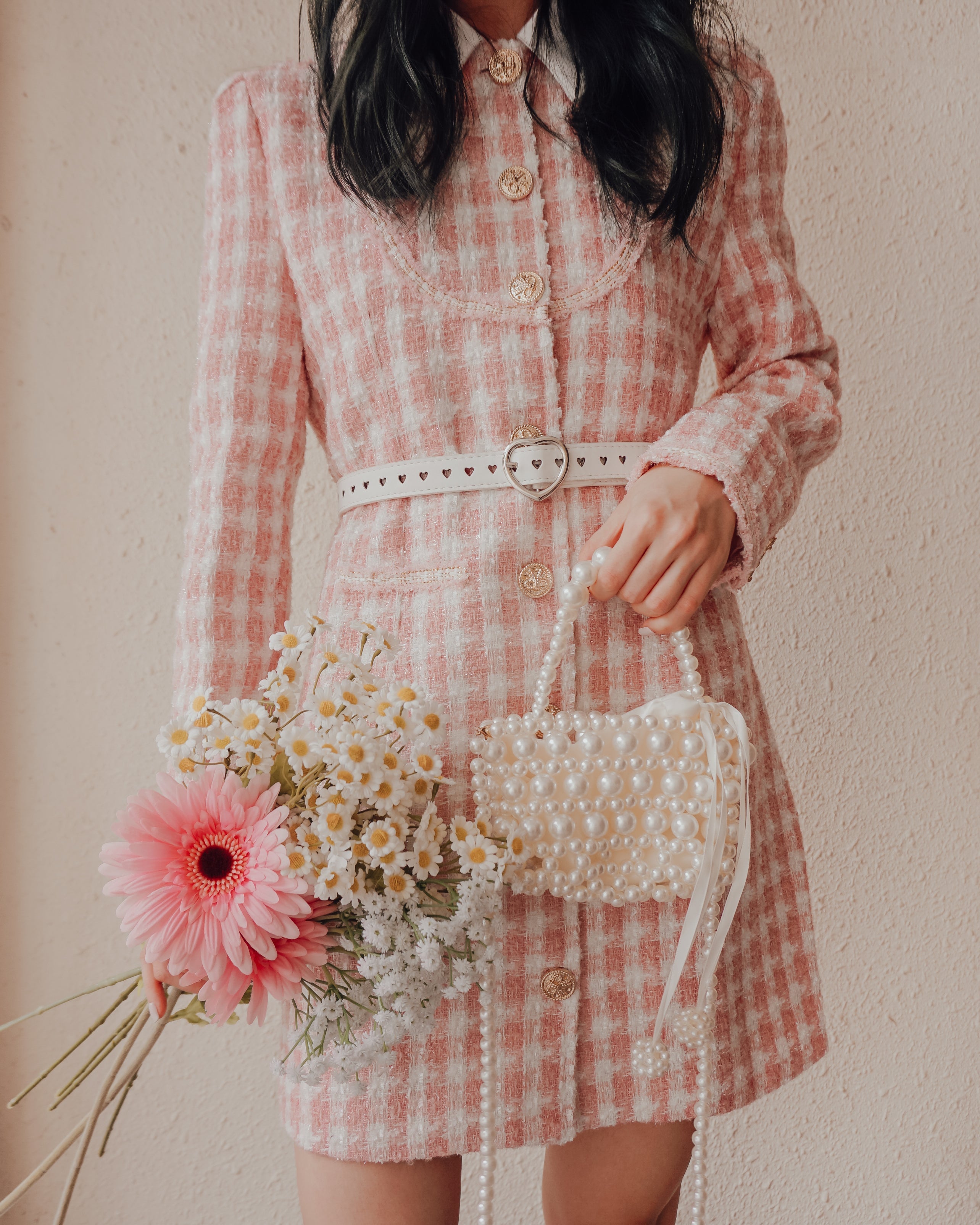 Preppy Tweed Button Up Dress Maxct