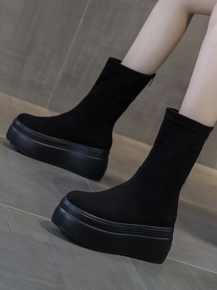 Women's 8cm Suede Leather Platform Boots - true deals club