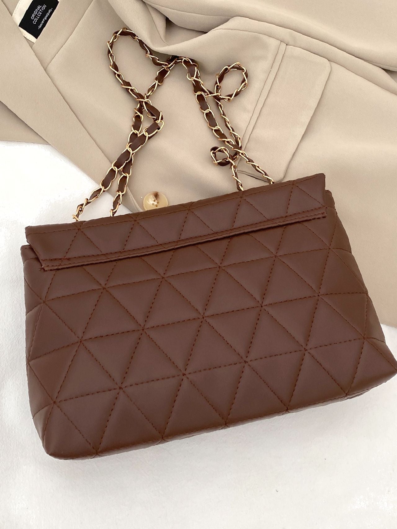 Maxct - Minimalist Quilted Chain Flap Square Bag - Women Tote Bags