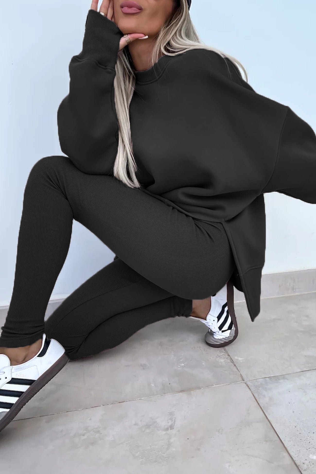Maxct Crew Neck Slit Sweatshirt Legging Suits