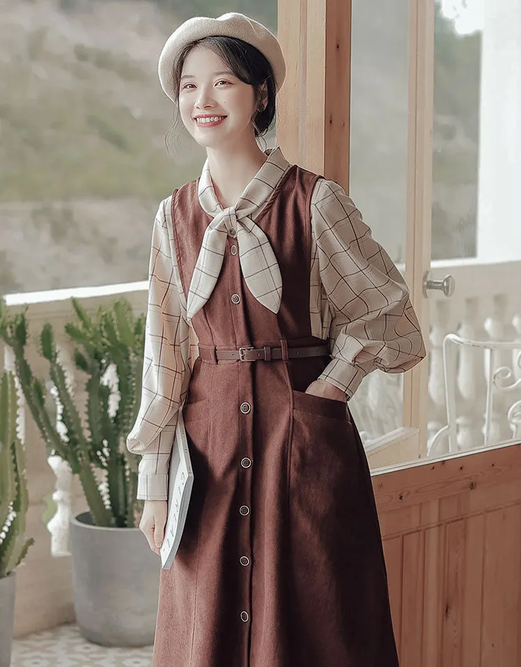 Button Up Suede Pinafore Dress Maxct
