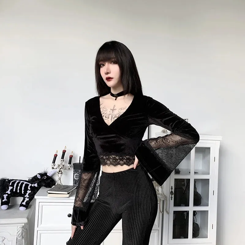 Maxct &Goth Lace Flare Cuffs Crop Top