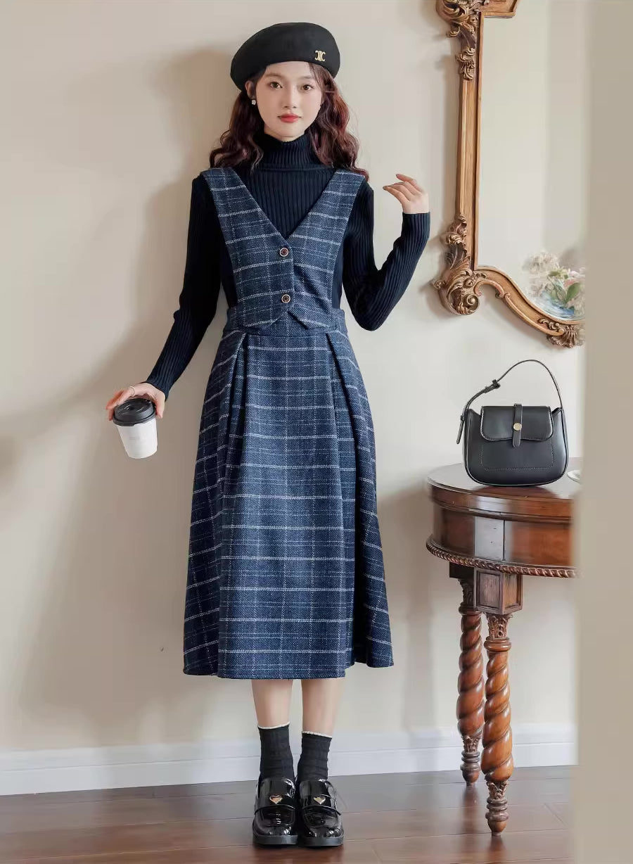 Plaid Vest Pinafore Dress Maxct