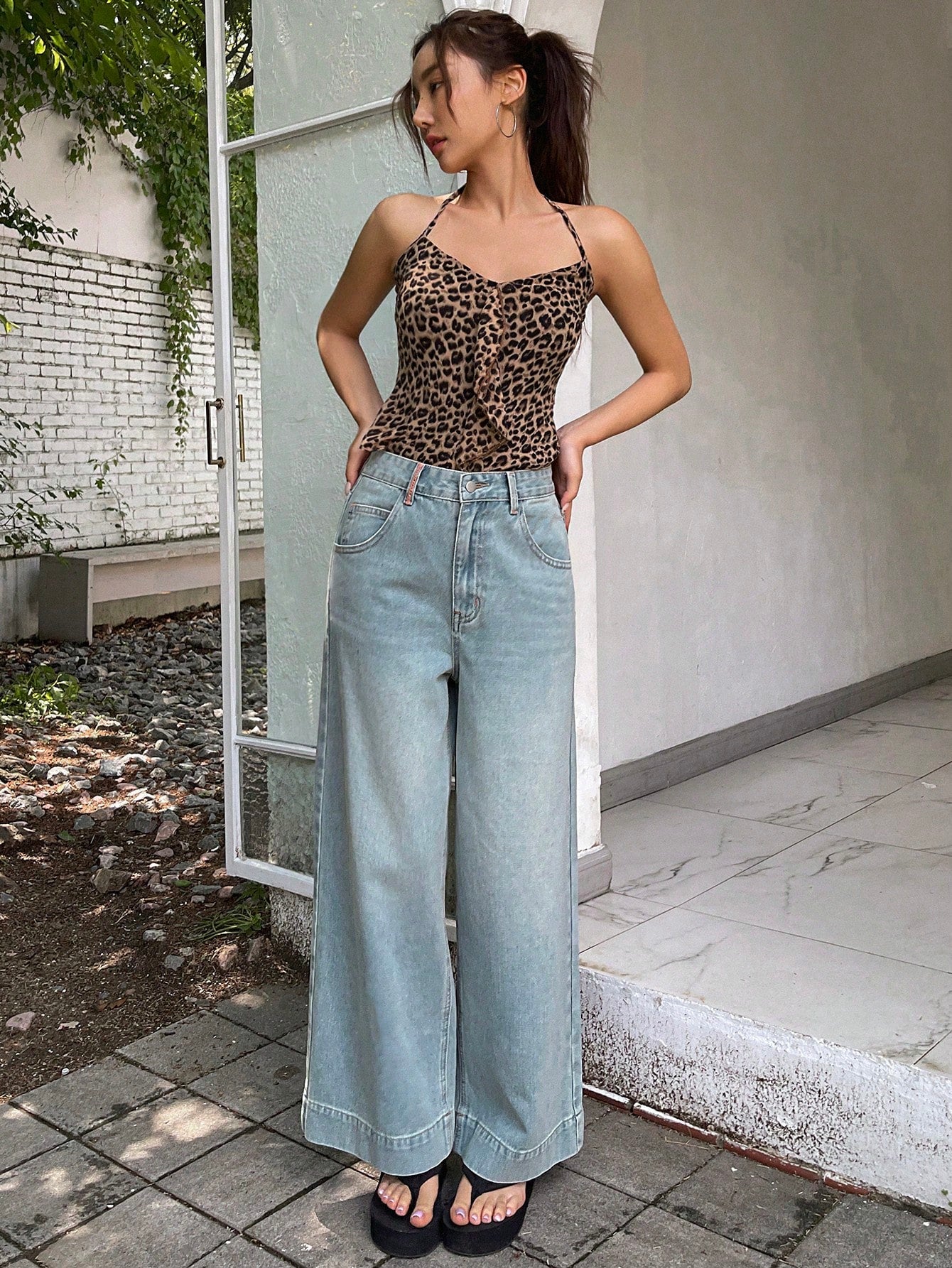 Maxct Women's Loose Fit Casual Wide-Leg Denim Pants With Pockets
