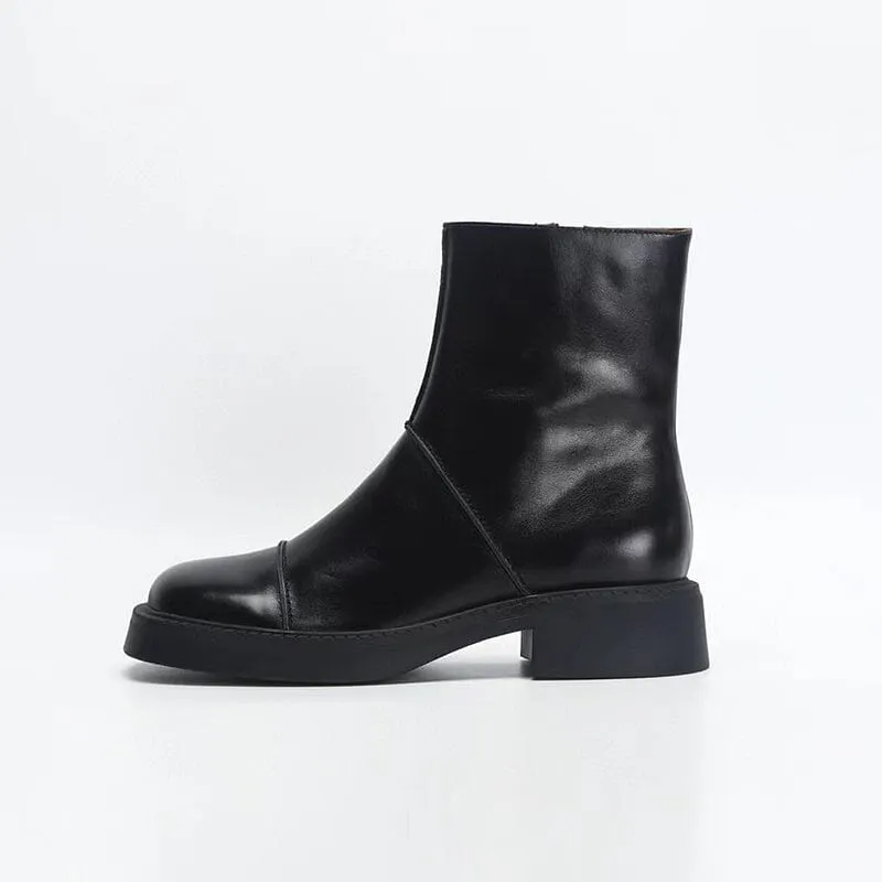 Retro Square Toe Platform Ankle Boots Maxct