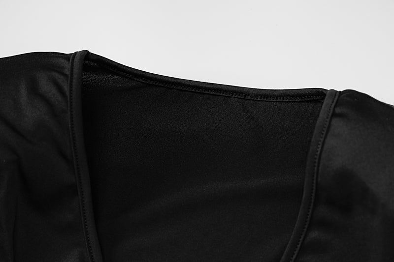 Voguable Long Sleeves V Neck Hollow Out Solid Mini Dress Outfit Y2K Streetwear Maxct