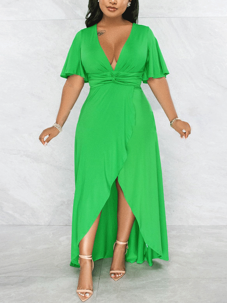 V Neck Ruffle Maxi Dress Maxct
