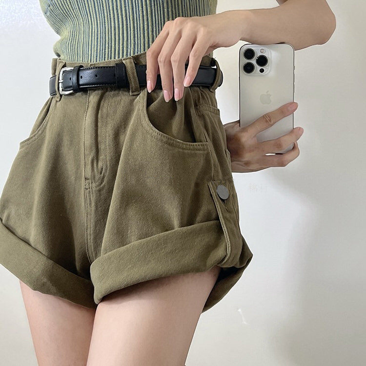 High-Waisted Khaki Shorts Maxct