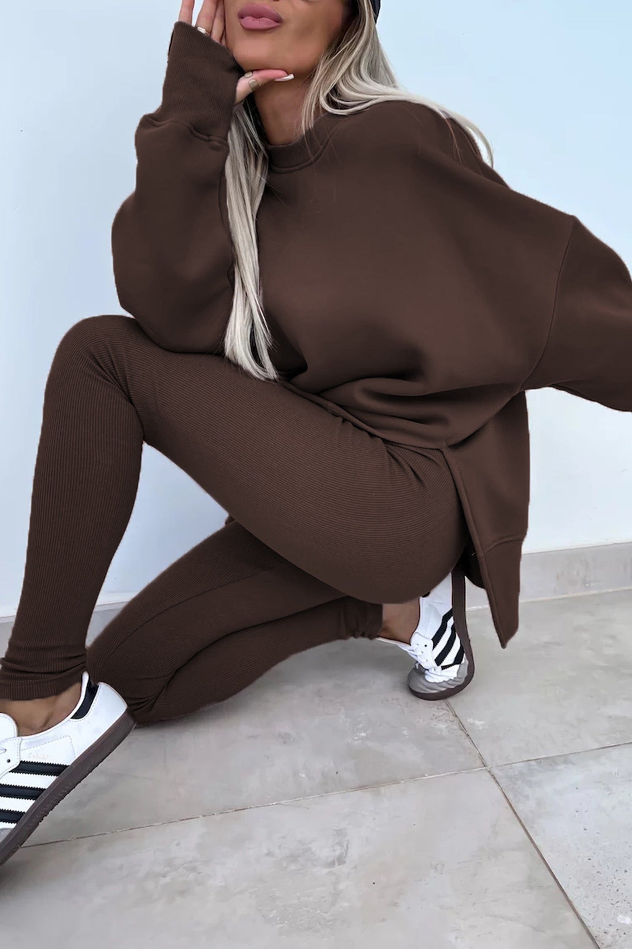 Maxct Crew Neck Slit Sweatshirt Legging Suits