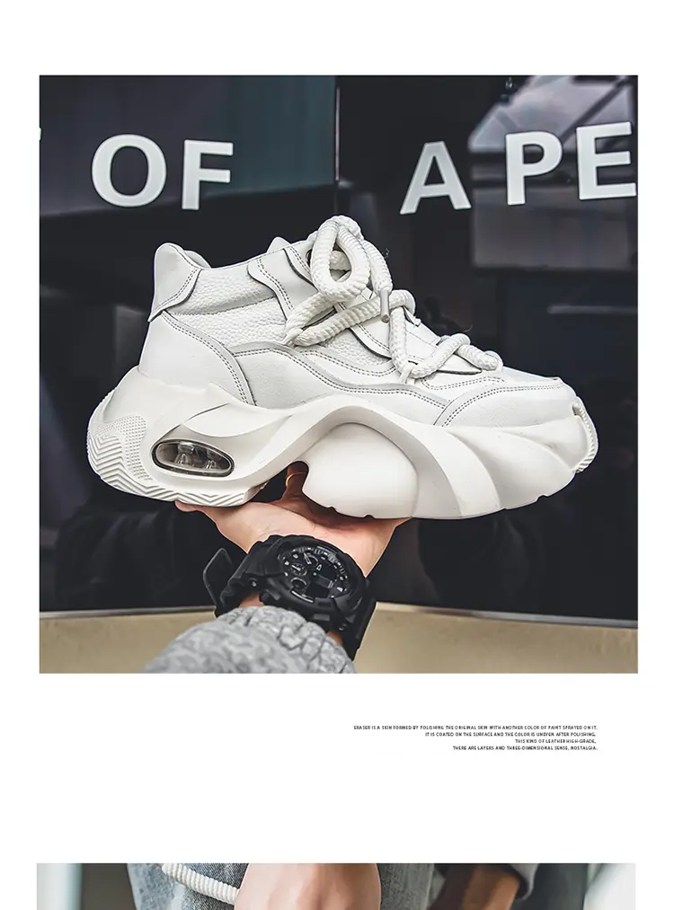 Microfiber Leather Upper Increased Platform Stylish Sneakers