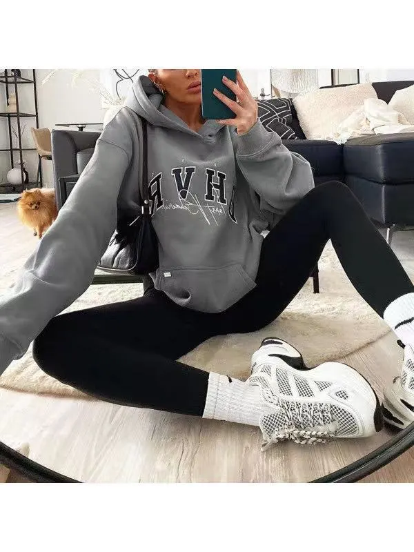 Maxct Ladies Letter Print Warm Long Sleeve Sweatshirt