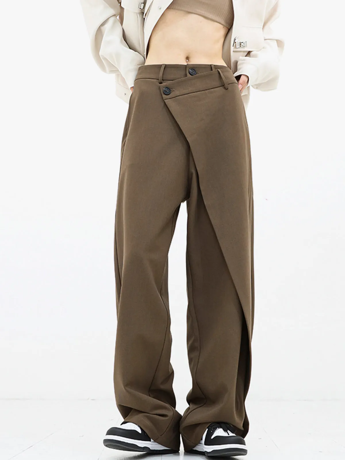 Maxct Asymmetrical Layer Button Wide Leg Dress Pants