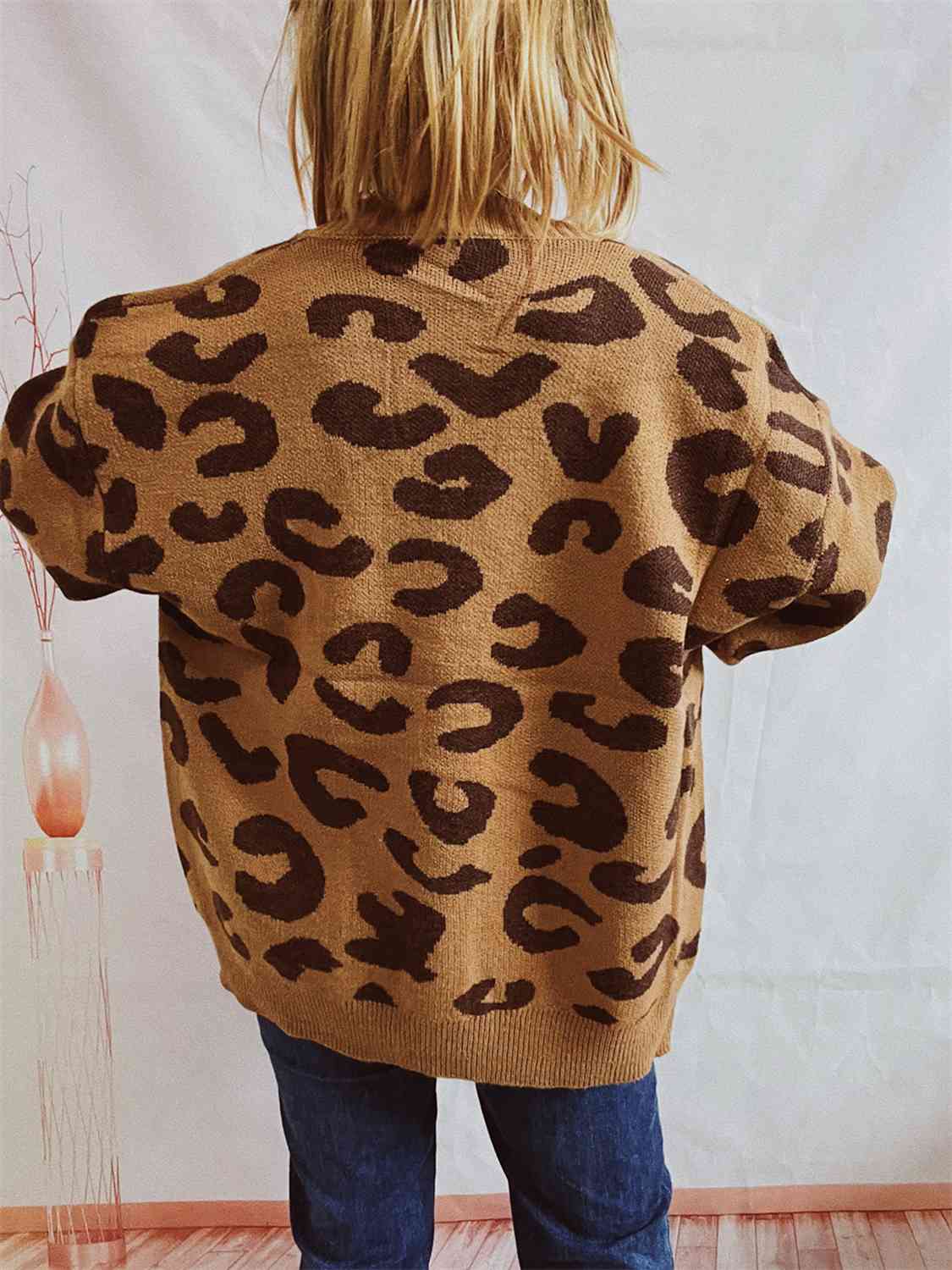Maxct &Leopard Button Front Cardigan with Pockets