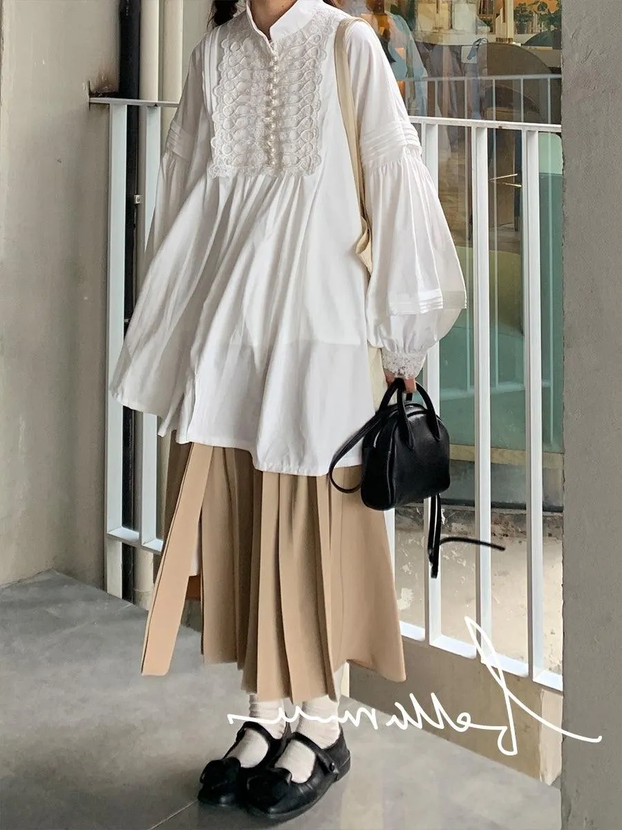 Maxct Loose Vintage Stand Collar Long Sleeve Shirt - Image 2