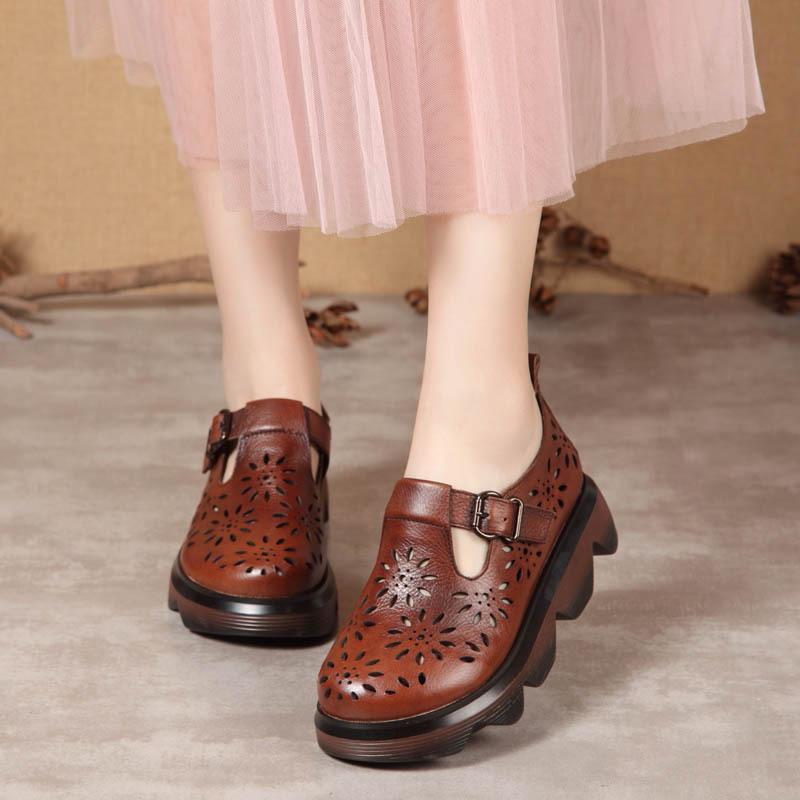 Handmade Light Platform Sandals Mori Girl Style Retro Mary Jane Shoes Grey/Coffee Maxct